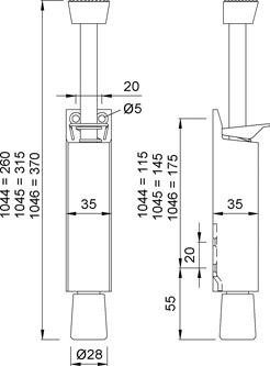 KWS 1044 Türfeststeller 60mm Hub, Stopfen grau