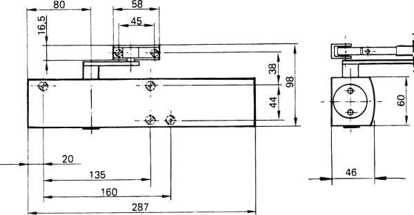 Geze-Türschl. TS 4000 silberfarbig o. Gestänge