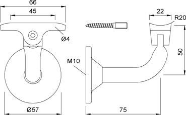 KWS 4511 Handlaufstütze für 75 mm Wandabstand