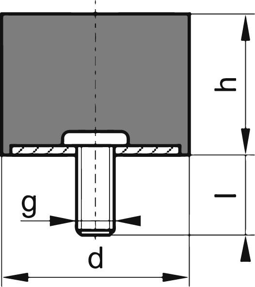 Gummi-Metall-Puffer Aus.D40 x 40mm M8x23