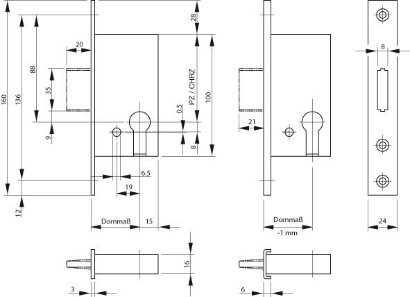 OTRiegelschl.PZ,55/92,F20x160rd.B-1308,DL-DR,NiSi