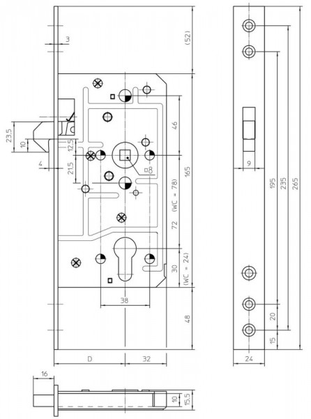 ST-Einsteckschloss, PZ,E72,VK8,D65,20rd,DL/DR