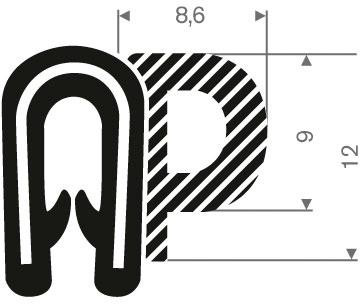 Kantenschutz flexibel schwarz, mit Moosgummi, Klemmbereich 1,0-3,0mm, 16x12mm , 50m