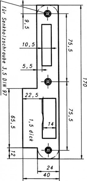 Schließplatte eckig rs 170x24x2 silb.